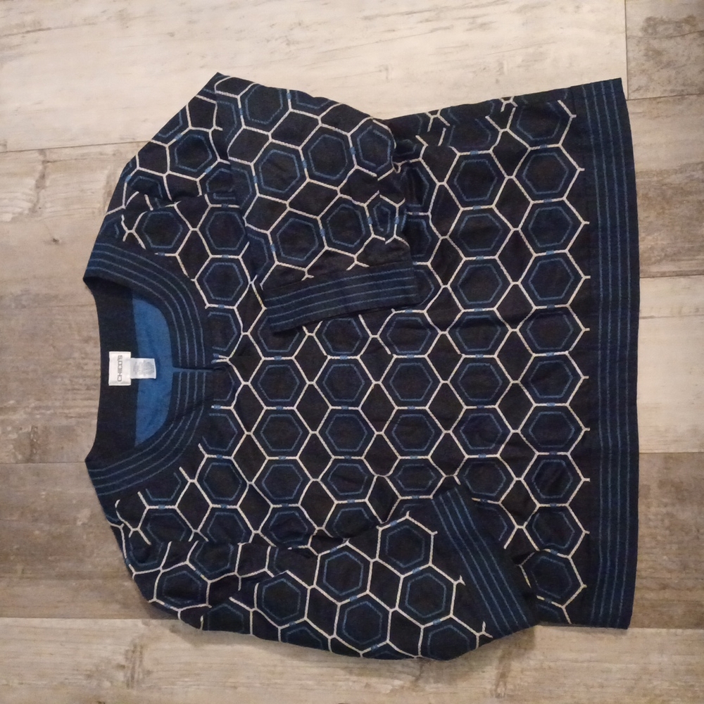 Chico's blue and black embroidered jacket. Chico's size 2/ Large.